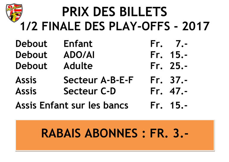 Prix billets 1/2 2017