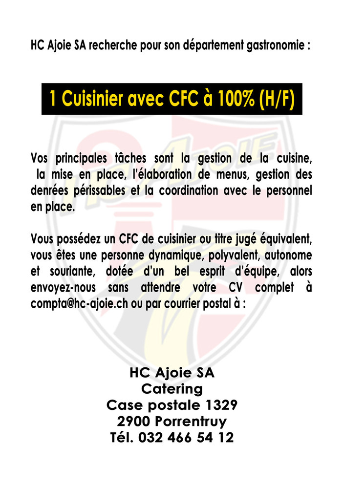 Annonce cuisinier