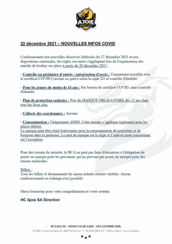 nouvelles infos COVID