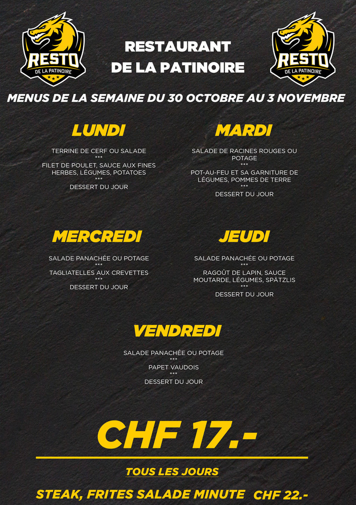 menu de la semaine du 30 octobre au 3 novembre